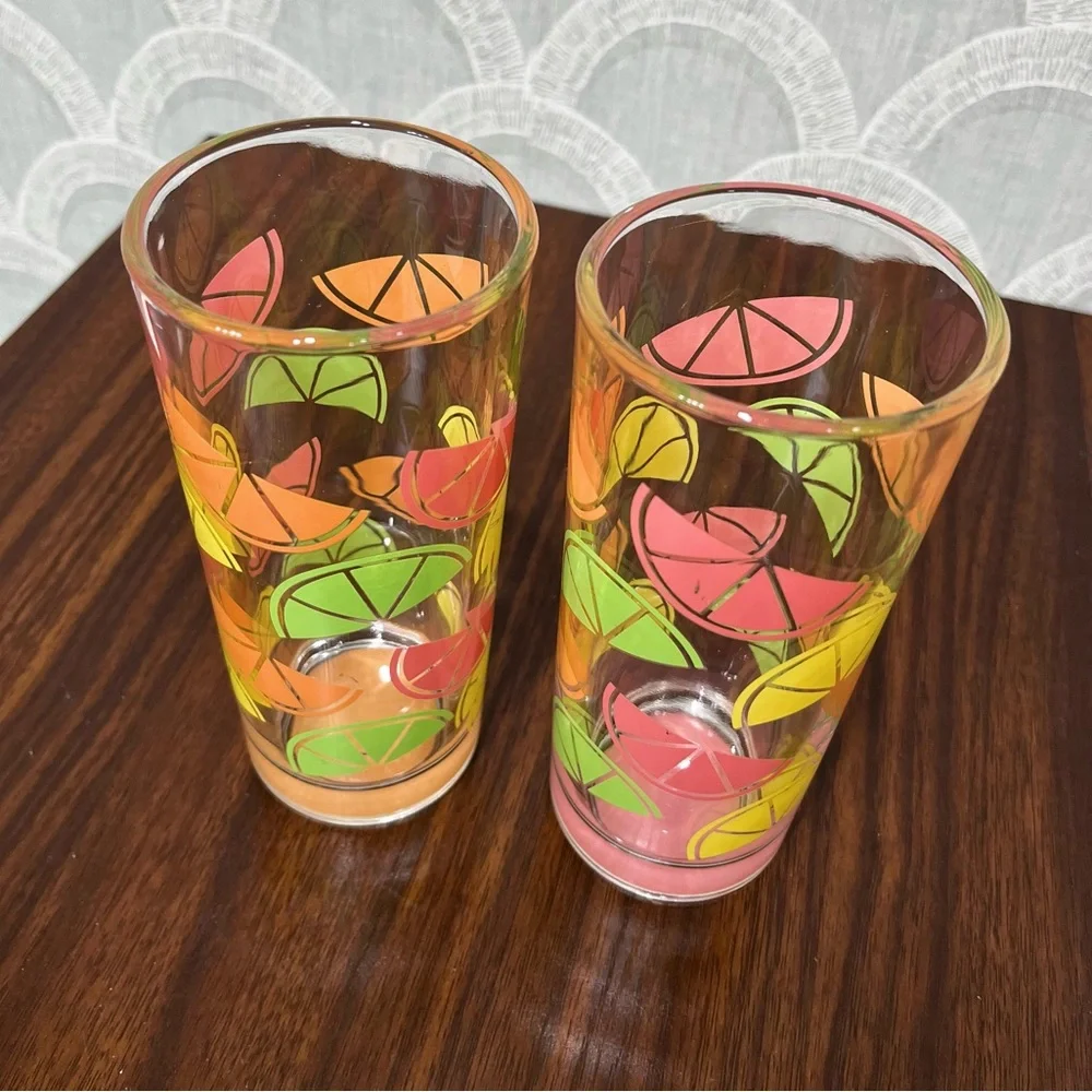 Set of (2) TMD Holdings Citrus Fruit Slice Highball Glasses 🍊🍋‍🟩🍋‎
